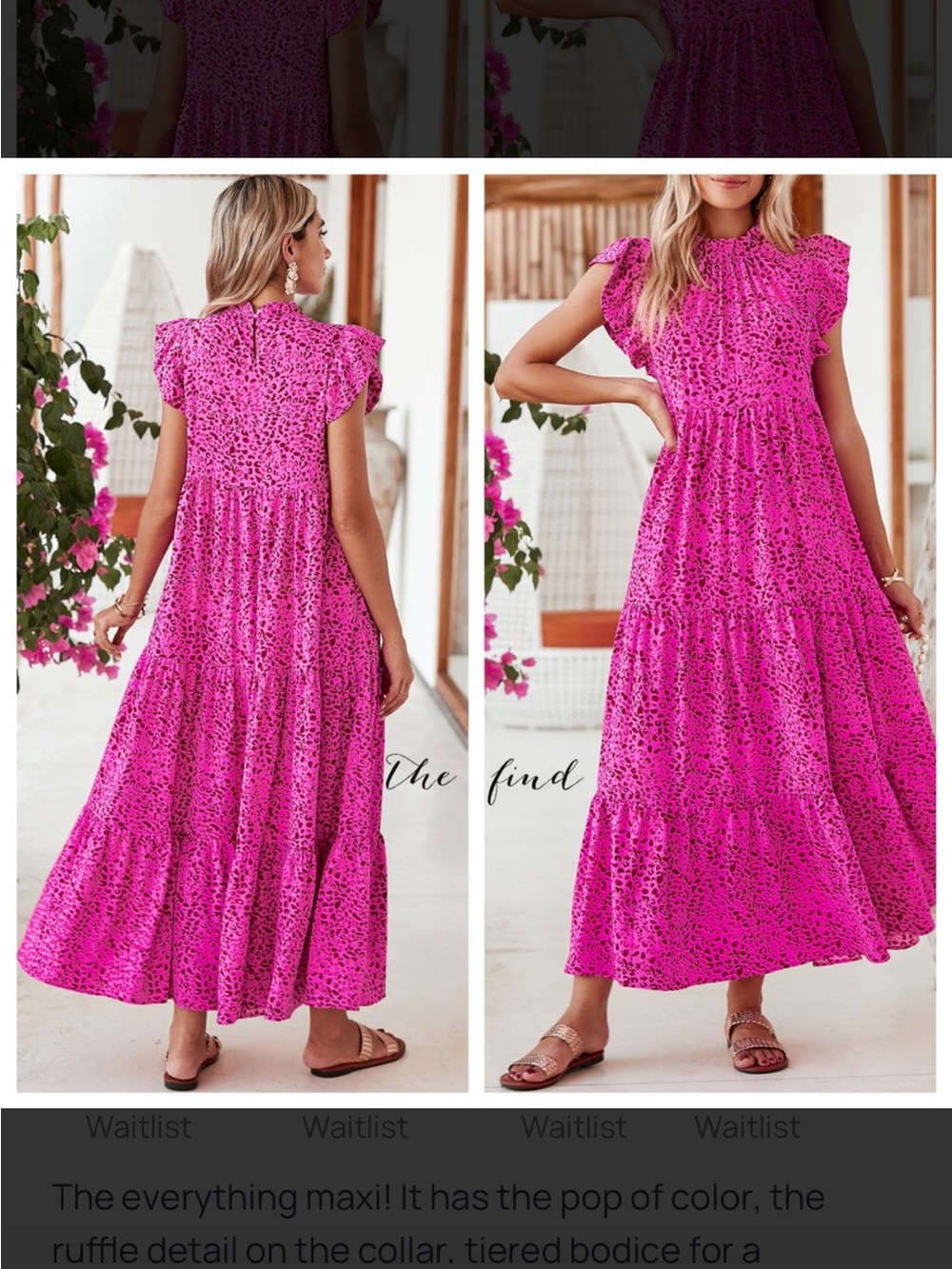Bright Pink Ruffle-Sleeve Tiered Maxi Dress
